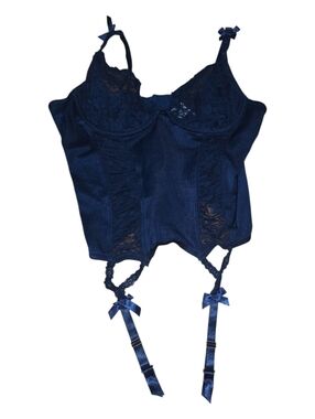 Blue Plus Size Corset Top With Lace Accents